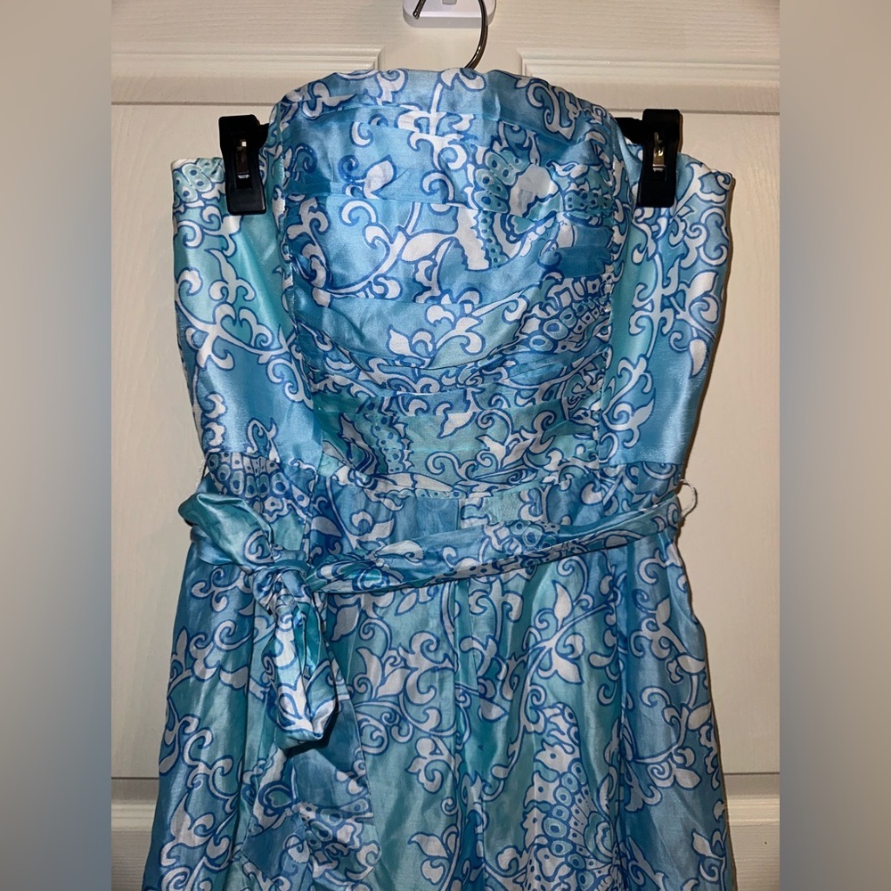 Lilly Pulitzer Strapless Blue and White Silk blend Dress 10 formal wedding - Picture 2 of 13